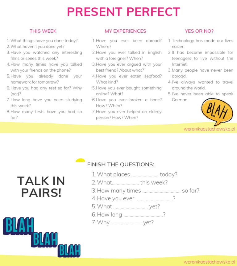 PRESENT PERFECT Speaking Questions | PDF