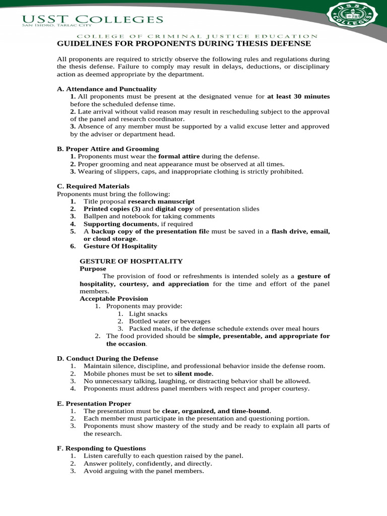 Guidelines for Proponents During Thesis Defense | PDF | Methodology ...