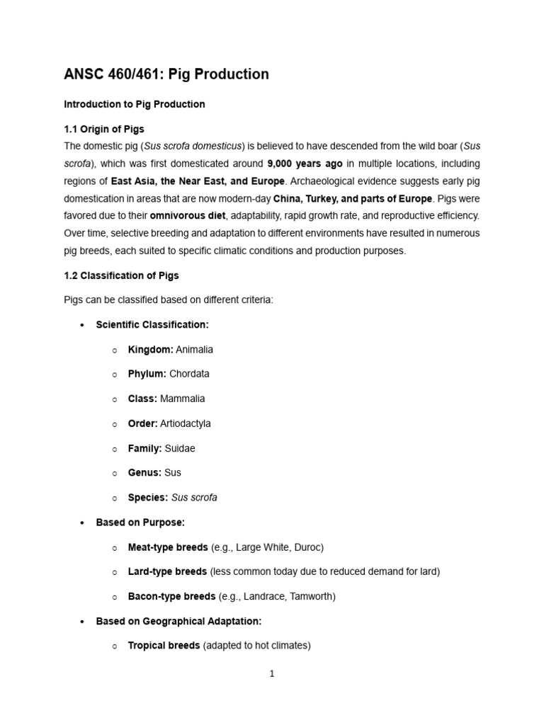 ANSC 460-461 PIG PRODUCTION NOTES | PDF | Pig | Digestion