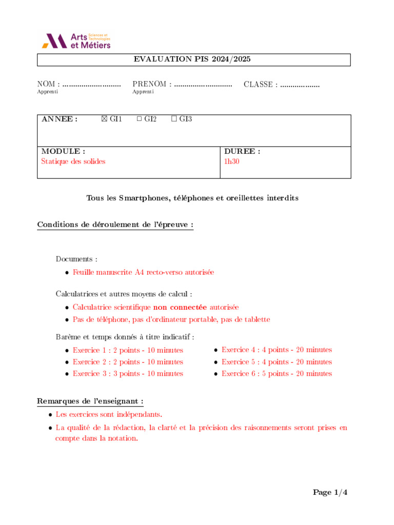 2425 GI1 Statique TEST | PDF | Masse | Mécanique