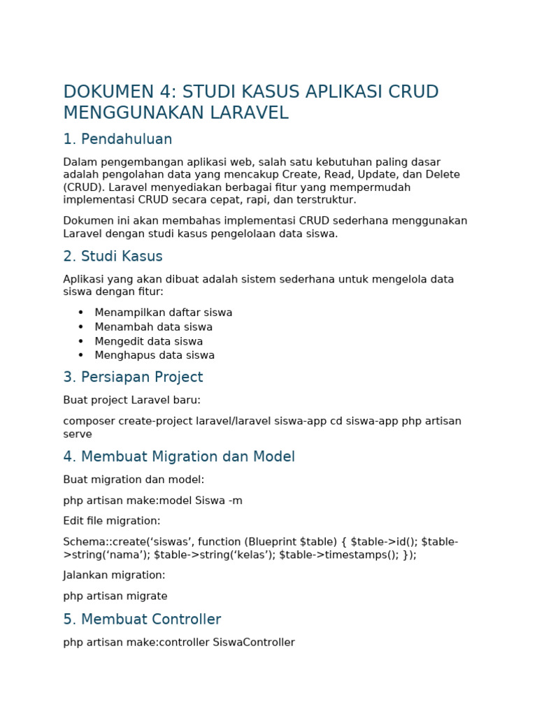 Dokumentasi Laravel 4 - Studi Kasus Aplikasi Crud | PDF