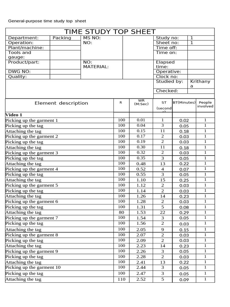 Time Study Top Sheet Exp 6 | PDF