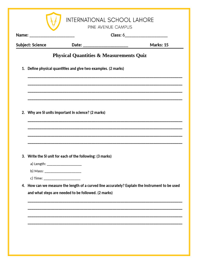 Chapter 2 Quiz | PDF | Quantity | International System Of Units
