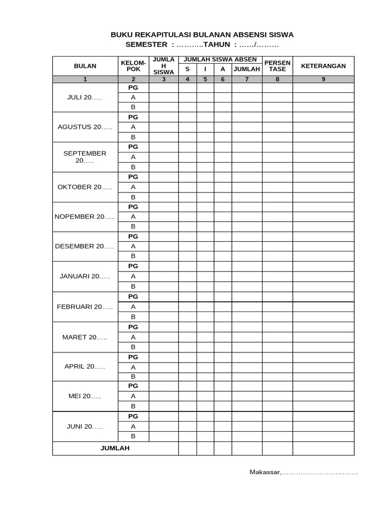 Rekap Absensi Bulanan | PDF