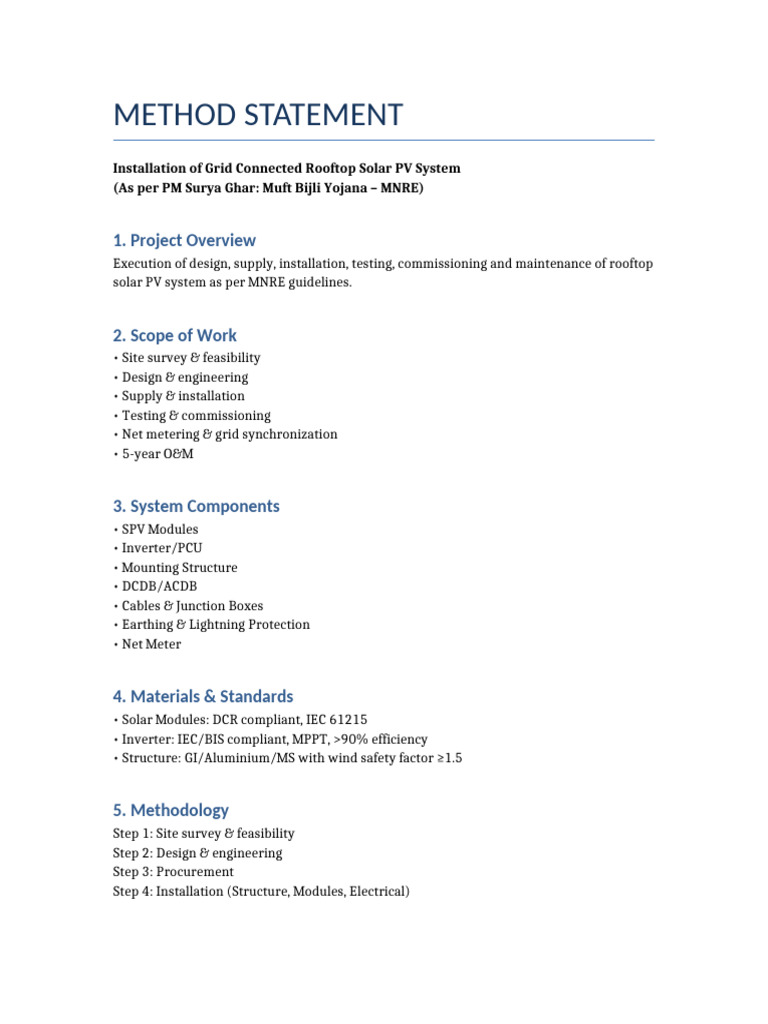Brief Method Statement Solar | PDF