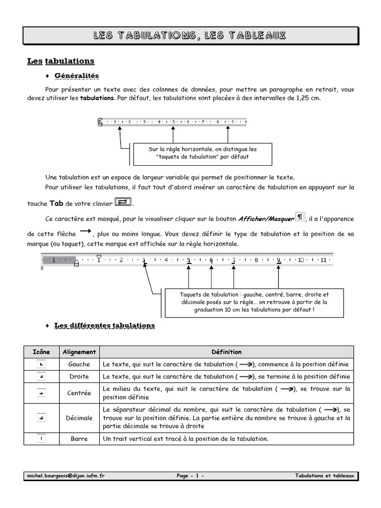 Tabulations Tableaux | PDF