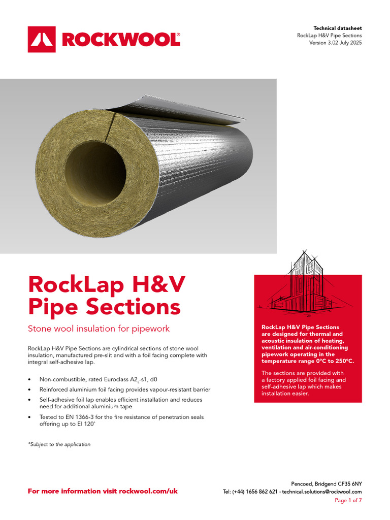 RockLap H&V Pipe Datasheet | PDF | Thermal Insulation | Pipe (Fluid ...