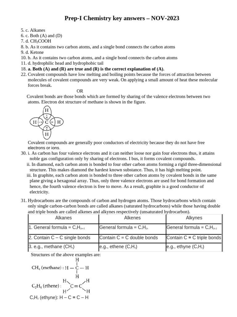 Science Prep-board-I Chemistry Key Answers Nov-2023 (2) | PDF ...
