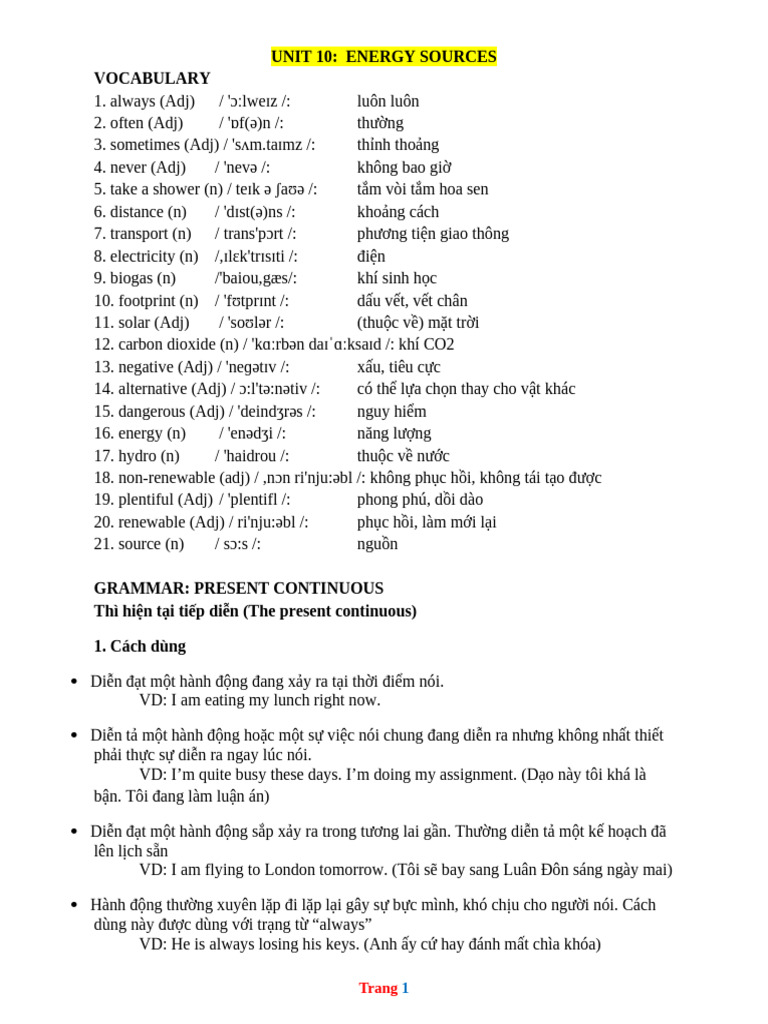 Bai Tap Bo Tro Tieng Anh 7 Global Unit 10 ENERGY SOURCES | PDF