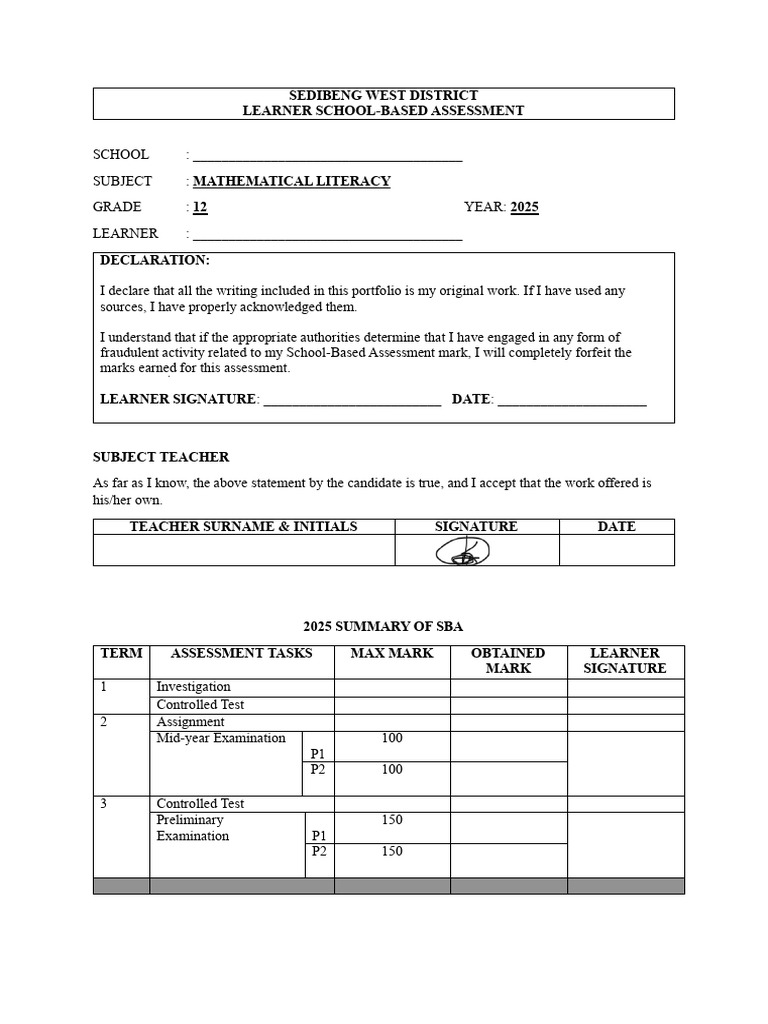 Learner Sba Declaration | PDF