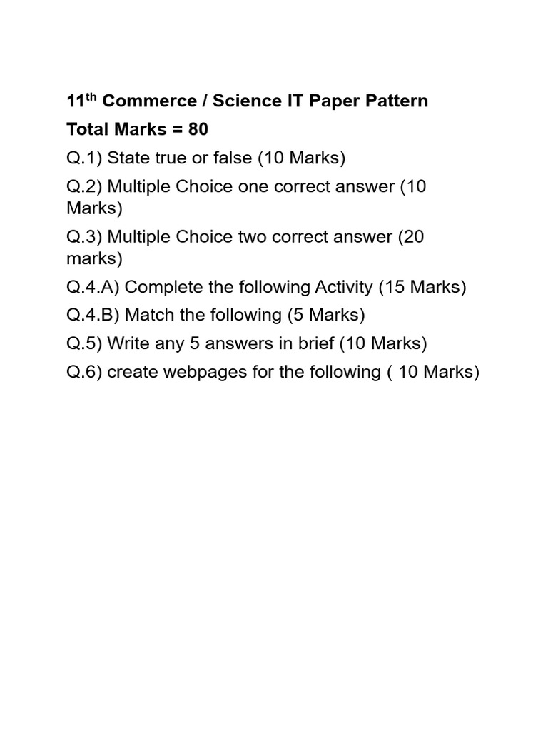 11th IT Paper Pattern | PDF