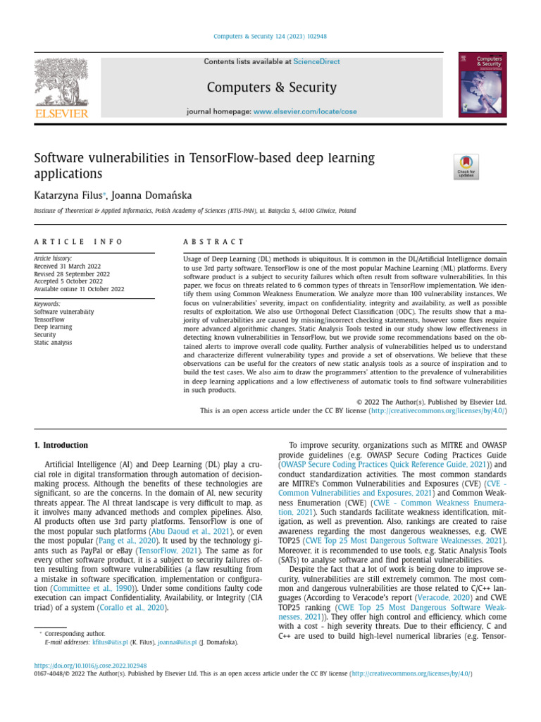 Software Vulnerabilities in TensorFlow-based Deep Learning Applications ...