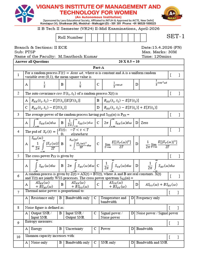 PTSP II ECE II SEM_ Mid-2 Question Paper (2025-26) | PDF | Spectral ...