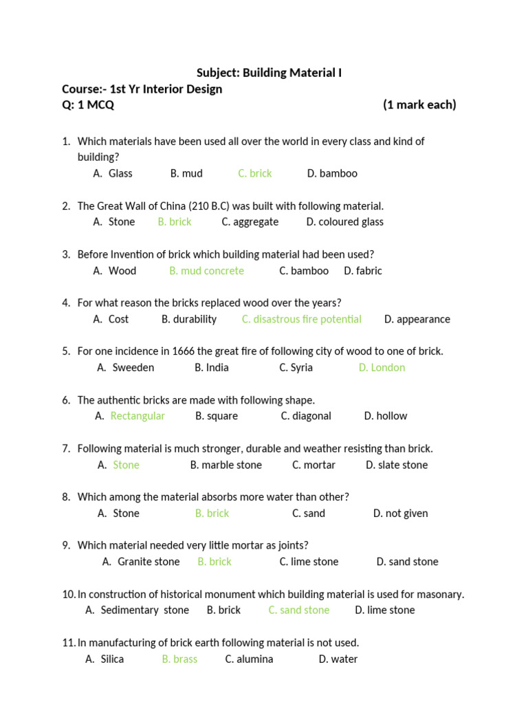 Building Material I (1)-1 | PDF | Mortar (Masonry) | Wood
