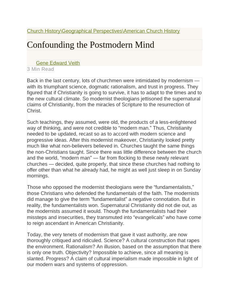 Confounding The Postmodern Mind | PDF | Postmodernism | Christian ...