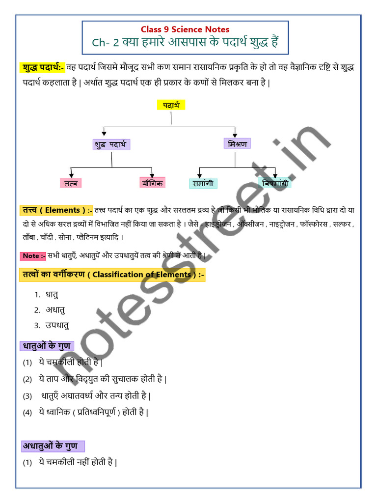 Class 9 Science Notes Ch 2 Notes Watermark | PDF