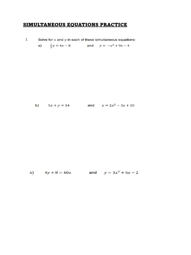 Simultaneous Equations Practice | PDF