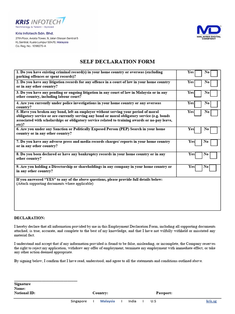 Self Declaration Form_Remote | PDF | Justice | Crime & Violence