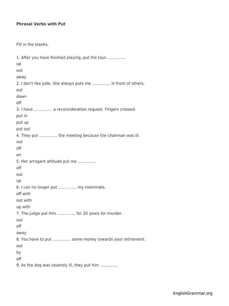 Phrasal Verbs With Put | PDF