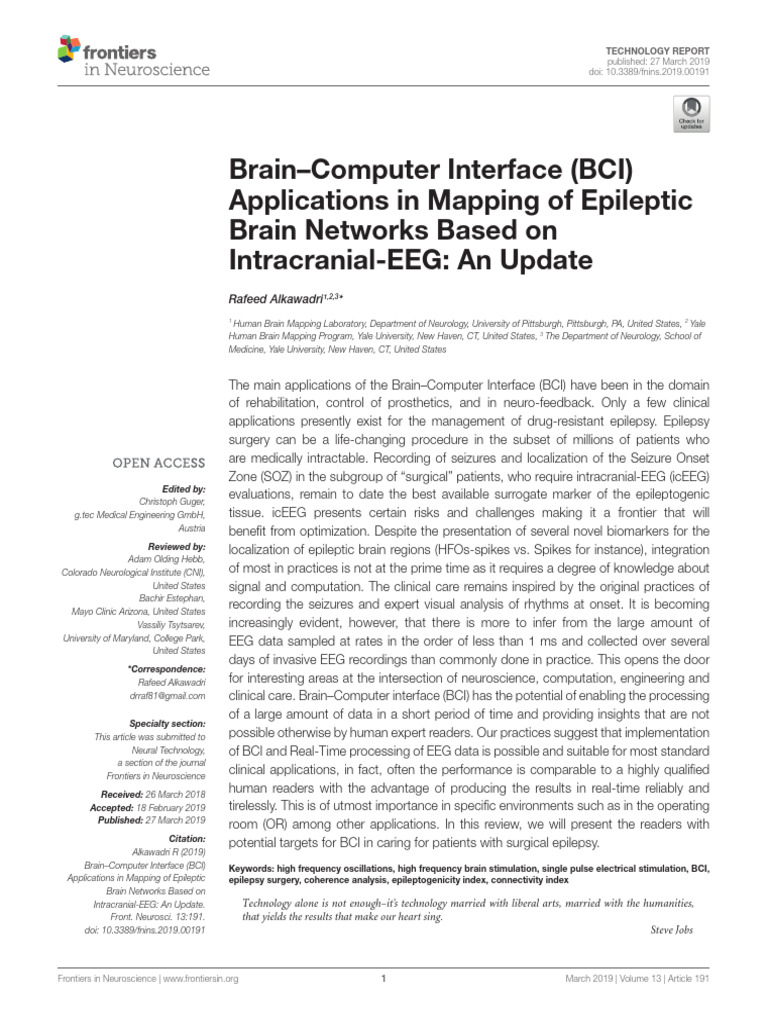Brain–Computer Interface (BCI) Applications in Mapping of Epileptic ...