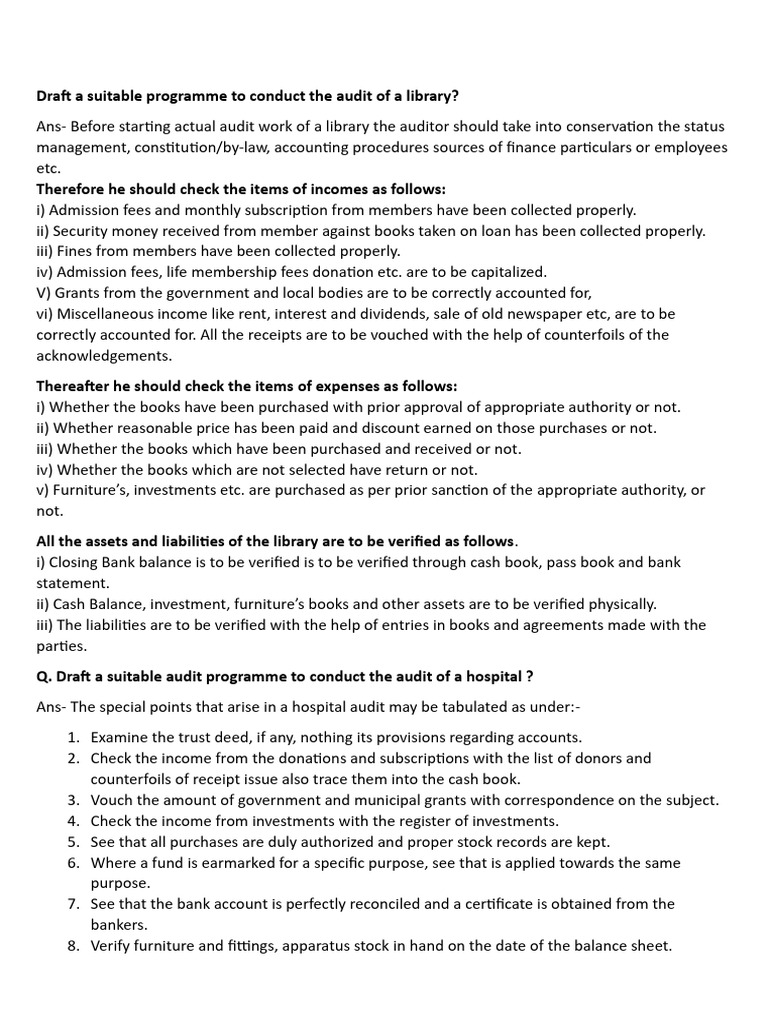 Draft a Suitable Programme to Conduct the Audit of a Library | PDF ...