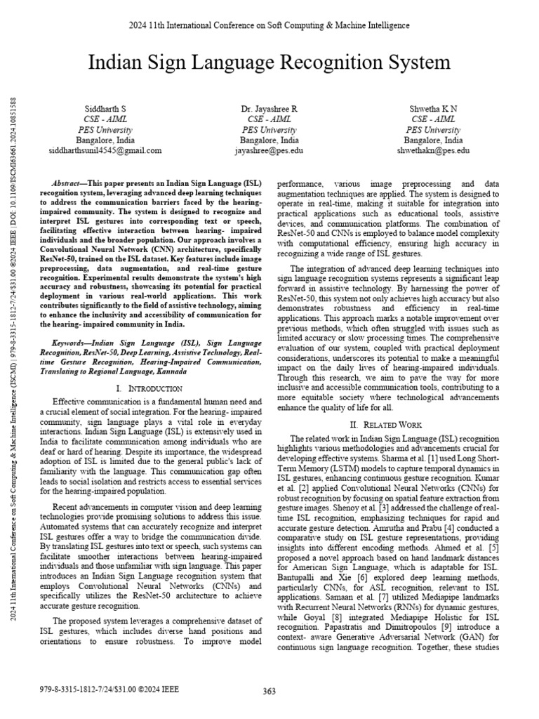 Indian Sign Language Recognition System | PDF | Deep Learning | Machine ...