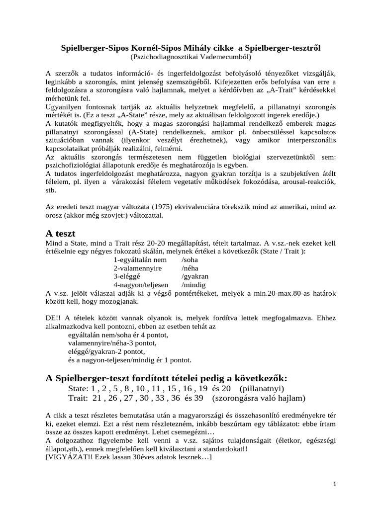 Stai Handout | PDF