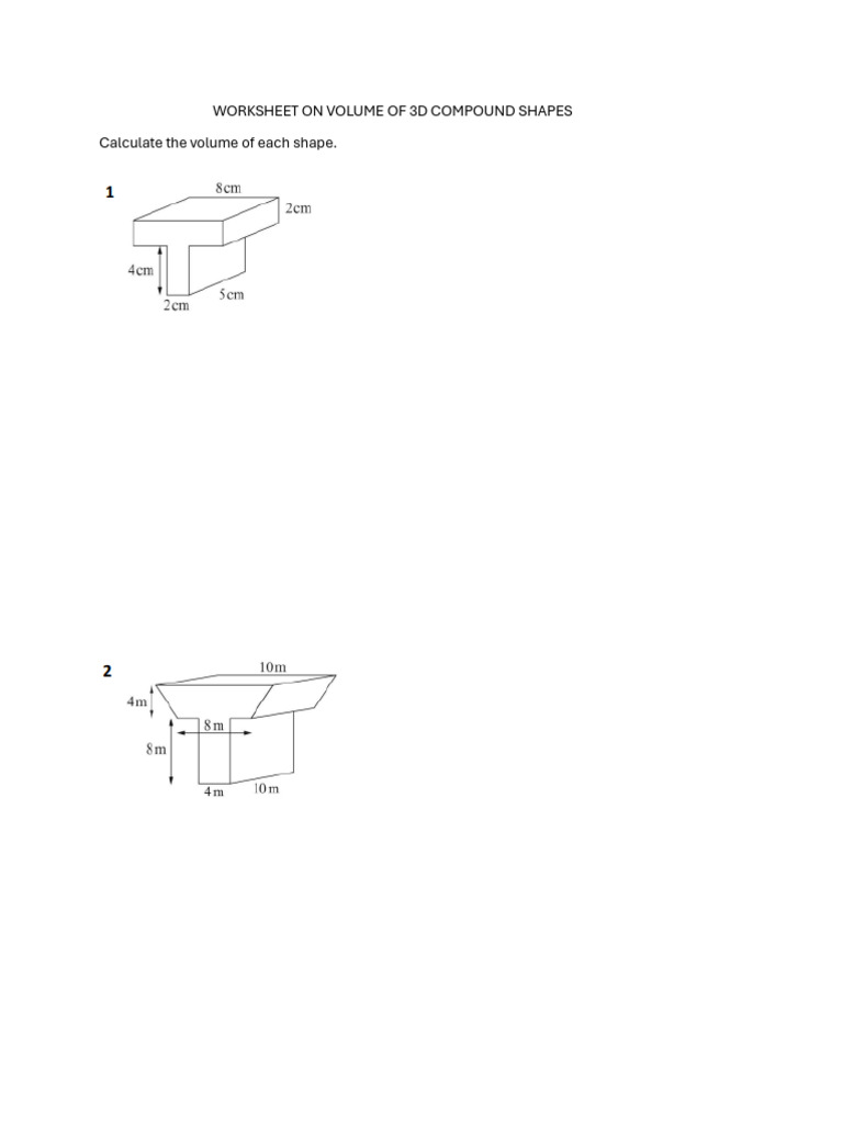 Worksheet on Volume of 3d Compound Shapes | PDF