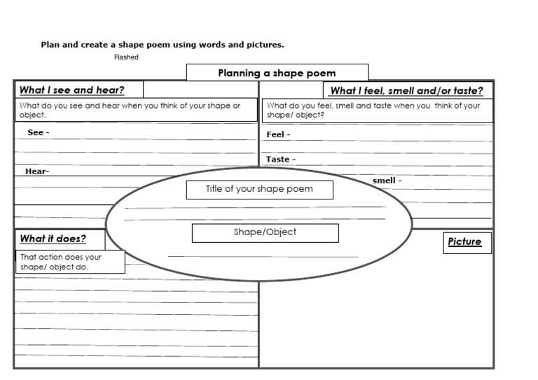 Four Square Writing Template - Planning a Shape Poem (2) | PDF