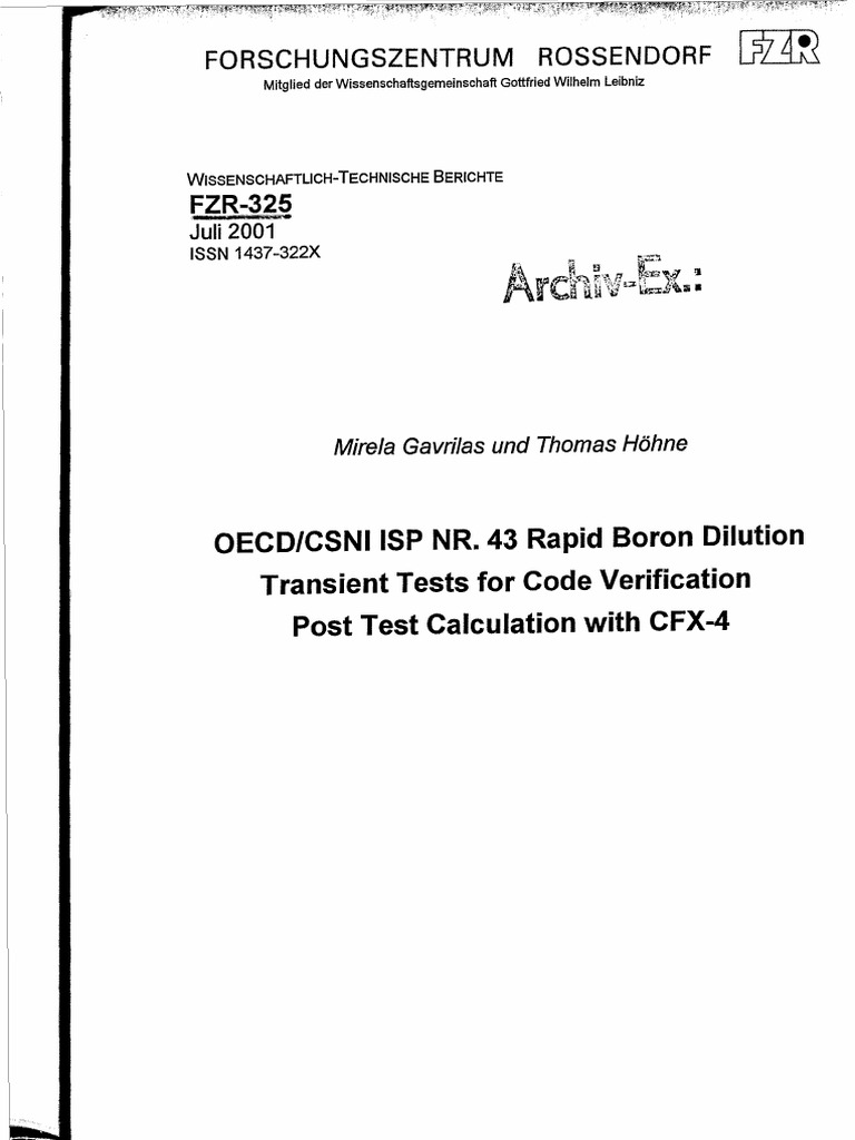 2001-R-Rapid Boron Dilution Transient Tests for Code Verification | PDF ...