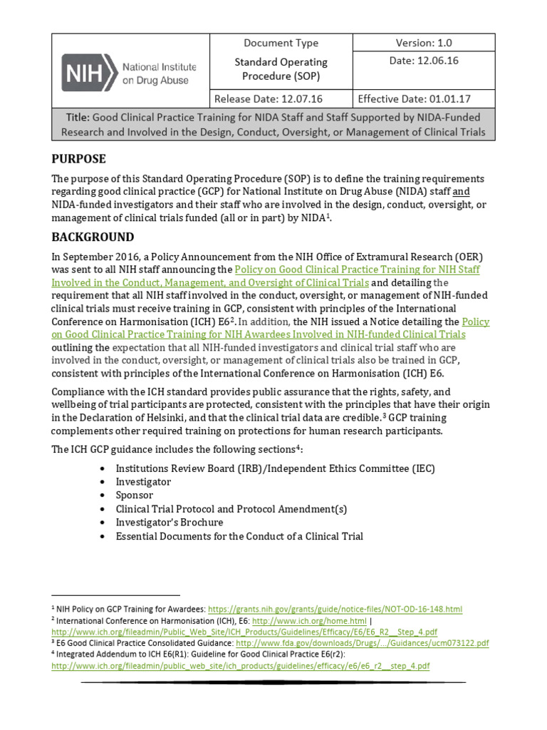 Nida Gcp Training Sop | PDF | Clinical Trial | Institutional Review Board