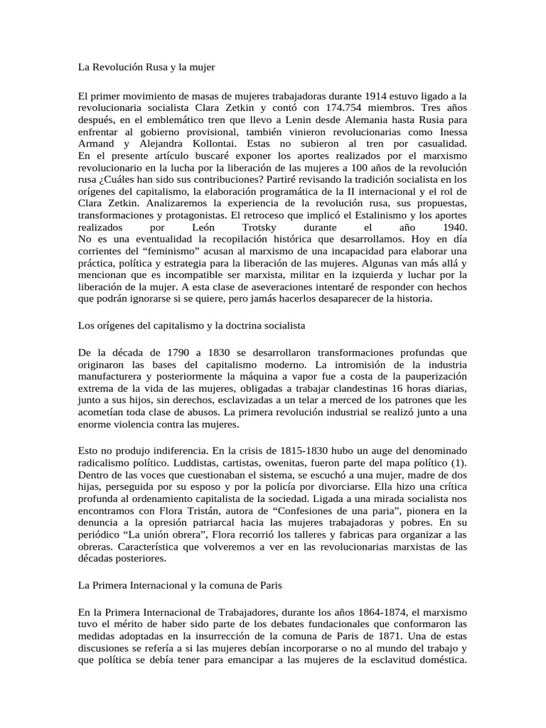 La Revolución Rusa y la mujer | PDF | Mujer | marxismo