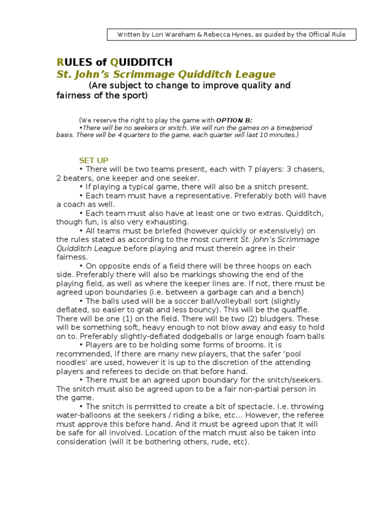 Quidditch Rules for St. John's League | PDF