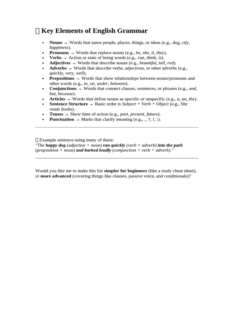 ? Key Elements of English Grammar | PDF