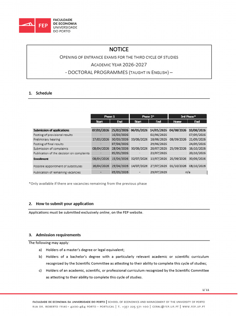 FEP-Notice-Applications-PhDs_2026_2027 | PDF | Academic Degree ...
