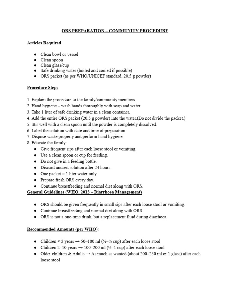 ORS Preparation Community Procedure | PDF