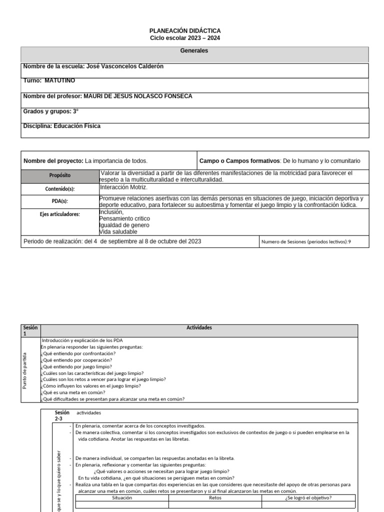 Formato Planeacion 3° | PDF | Evaluación | Cognición