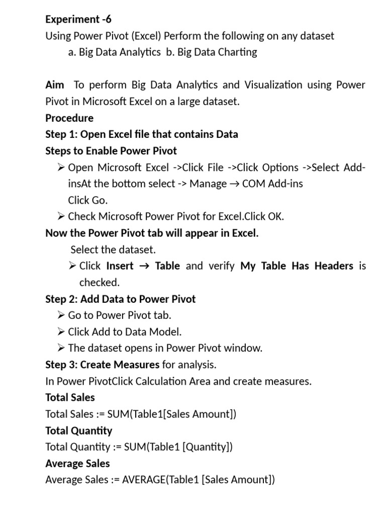 Experiment-6 Big Data Analytics and Charting Using Power Pivot (Excel ...