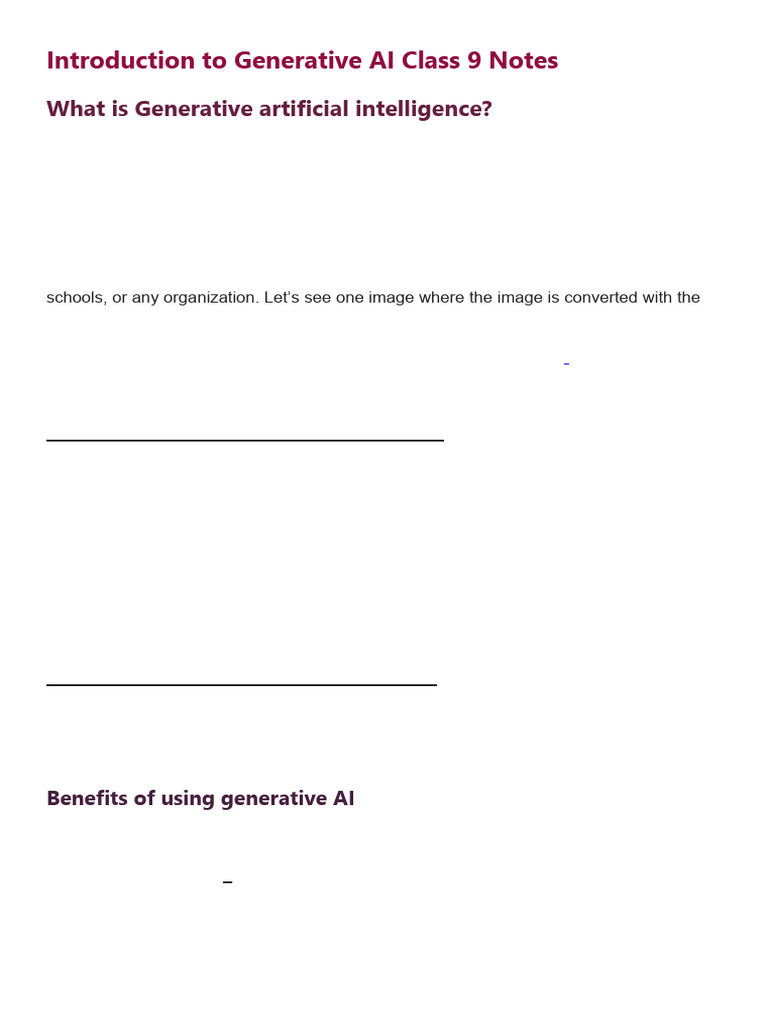 Introduction To Generative AI Class 9 Notes | PDF | Artificial ...