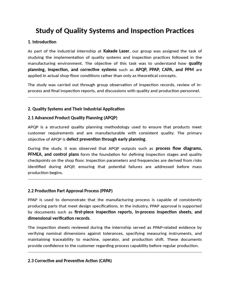 Study of Quality Systems and Inspection Practices | PDF | Systems ...