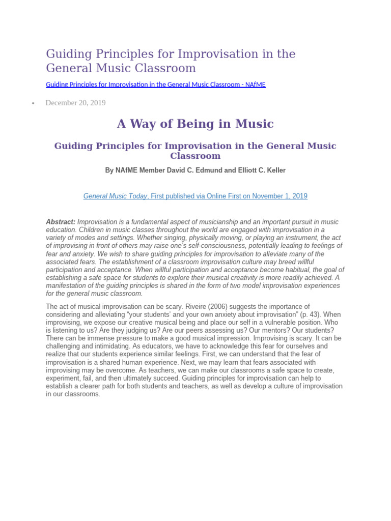 Guiding Principles for Improvisation in the General Music Classroom ...
