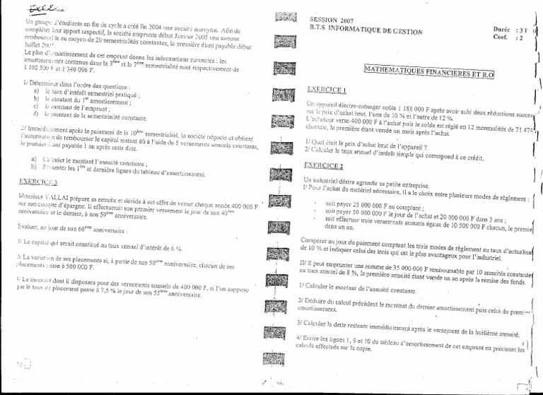 BTS Maths-Fin 2007 | PDF