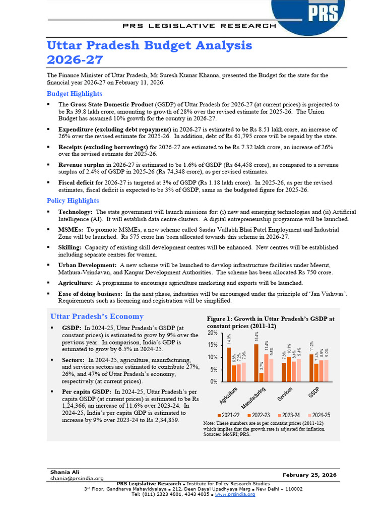 Budget Analysis 2026-27-UP Removed | PDF | Government Budget Balance ...