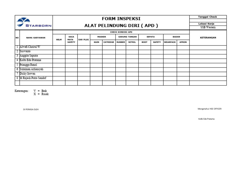 4 FM - Hse-030-Form Inspeksi APD. Baru | PDF