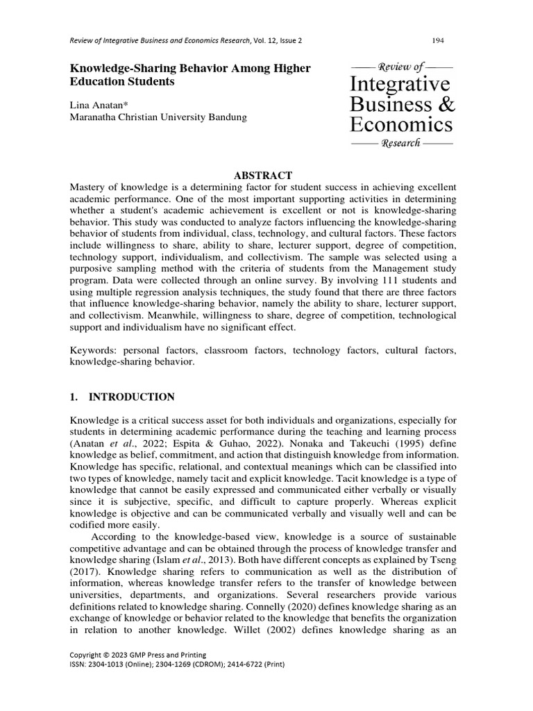 Knowledge Sharing Behavior Among Higher1 | PDF | Knowledge | Intention