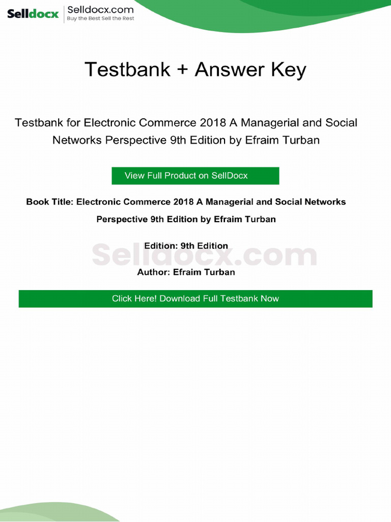 Electronic Commerce 2018 a Managerial and Social Networks Perspective ...