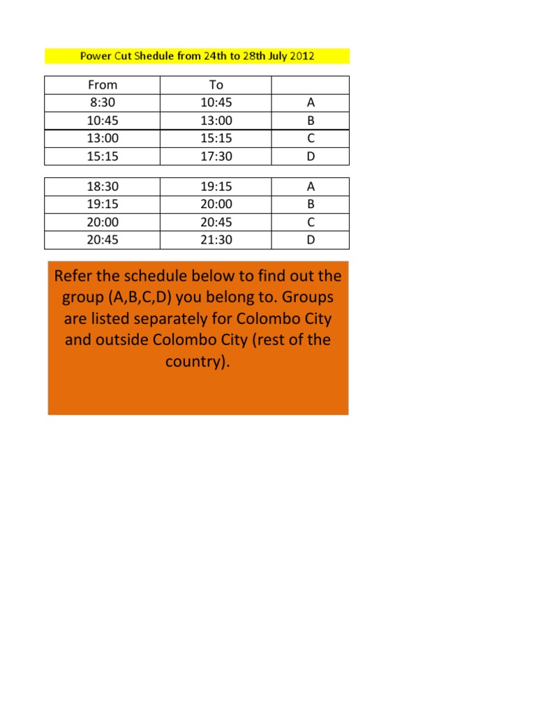 July 2012 Power Cut Schedule | PDF