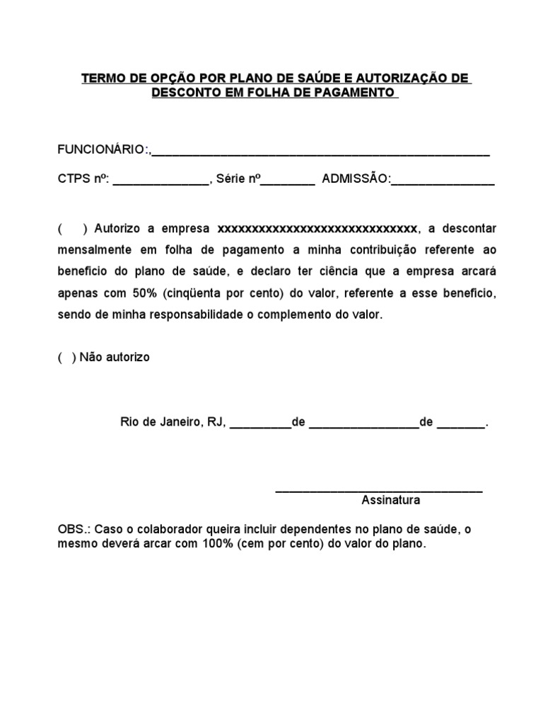 Autorizacao de Desconto Plano de Saude