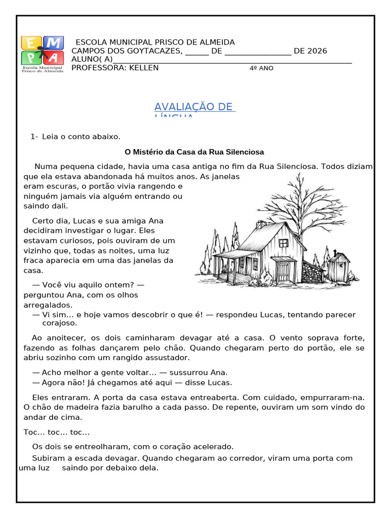 Avaliação de Lingua Portugesa- 1 Bimestre | PDF