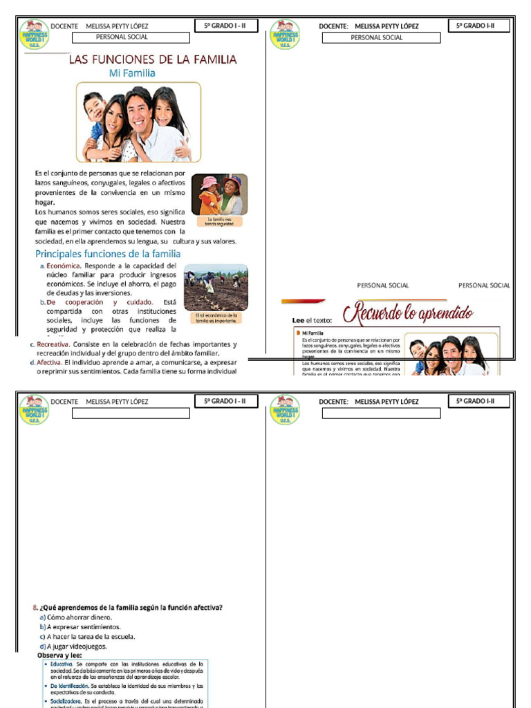 Ficha de Trabajo Sobre La Familia para 5to I 5to II | PDF